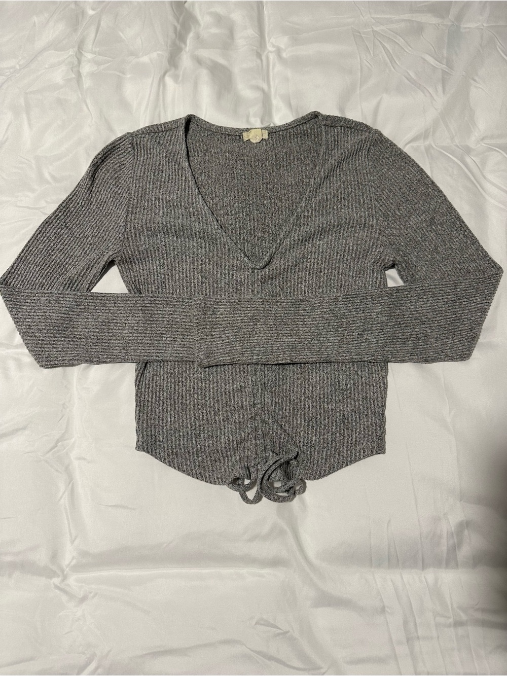 Garage Ruched V-Neck Long-Sleeve Crop Top - Heather Gray